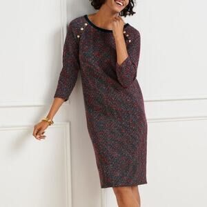 Talbots Chic Sophisticated Window Pane Dress Tweed Shift Bright Apple Button 1X